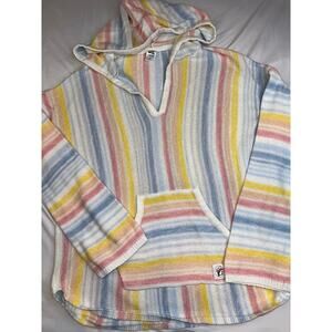 Buc-ee’s Pastel Striped Knit Hoodie Sweater XL Baja Beach Pullover EUC